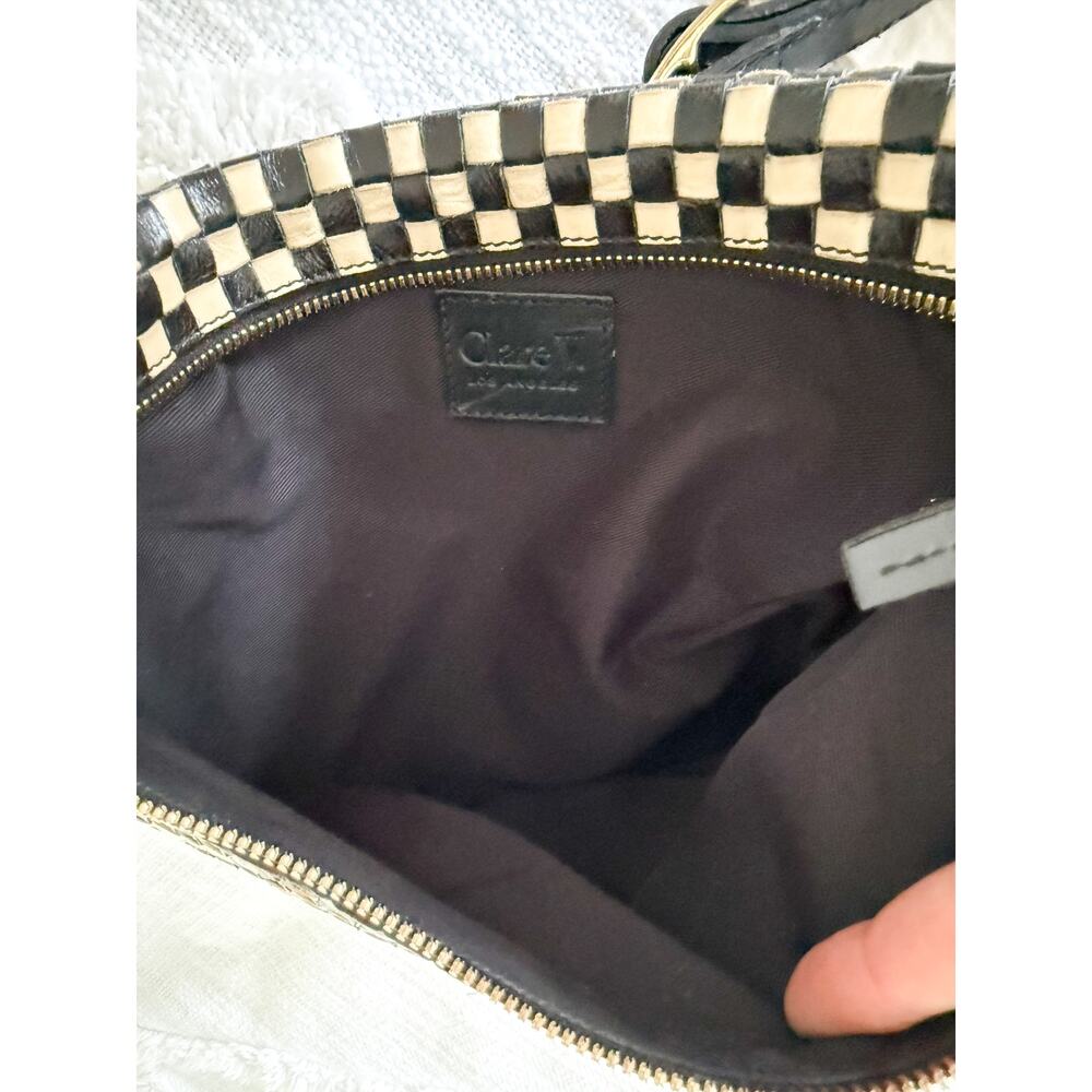 Clare V | Grande Fanny in Black/Cream Woven Checker - Picture 8 of 8